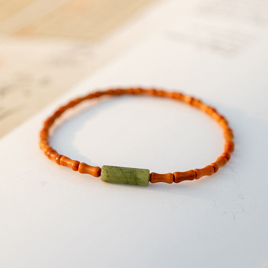 Bracelet bois noyau d’olive et pierre naturelle